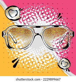 Esbozo aislado de gafas de sol en una página cómica Ilustración vectorial