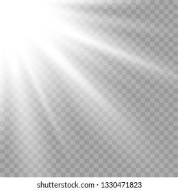 Isolated sunlight transparent background. Bright illustration starburst with sparkles. Glow light effect. Vector illustration. EPS10