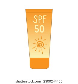 Isolated Sunscreen in flat style. SPF protection cream. Summer Skincare product