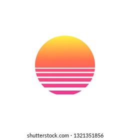 Isolated sunset gradient on white background. Vector illustration of sun in retro 80s and 90s style.