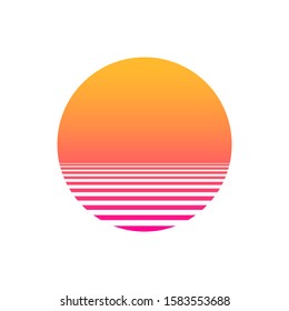 Isolated sunset gradient on white background. Vector illustration of sun in retro 80s and 90s style. EPS 10