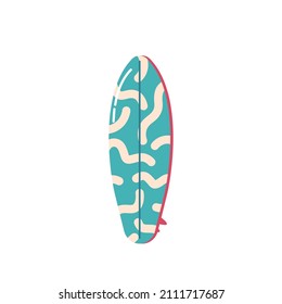 Isolated Surfboard with Abstract Blue Pattern. Surf Desk Design, Surfing Board, Shortboard or Longboard on White Background. Professional Water Sport Equipment. Cartoon Vector Illustration