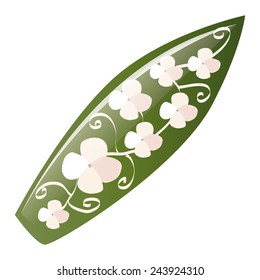 an isolated surfboard with a beautiful design on a white background