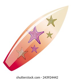 an isolated surfboard with a beautiful design on a white background