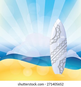 Isolated surfboard on a colored background. Vector illustration