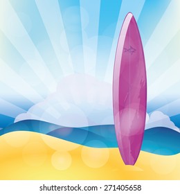 Isolated surfboard on a colored background. Vector illustration