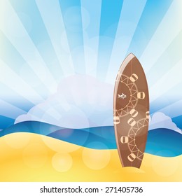 Isolated surfboard on a colored background. Vector illustration