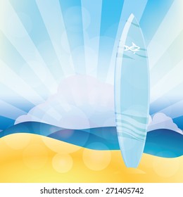 Isolated surfboard on a colored background. Vector illustration