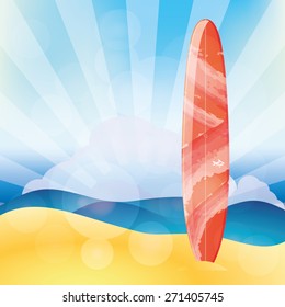 Isolated surfboard on a colored background. Vector illustration