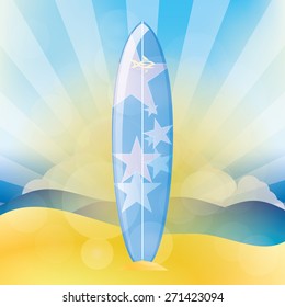 Isolated surfboard on a colored background. Vector illustration
