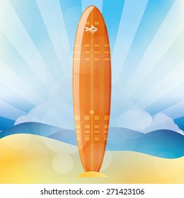 Isolated surfboard on a colored background. Vector illustration