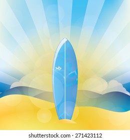 Isolated surfboard on a colored background. Vector illustration