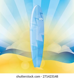 Isolated surfboard on a colored background. Vector illustration