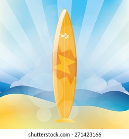 Isolated surfboard on a colored background. Vector illustration