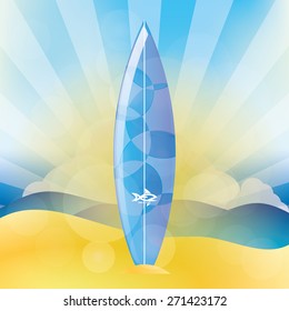 Isolated surfboard on a colored background. Vector illustration