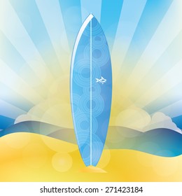Isolated surfboard on a colored background. Vector illustration