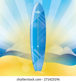 Isolated surfboard on a colored background. Vector illustration