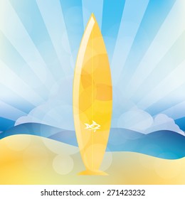 Isolated surfboard on a colored background. Vector illustration