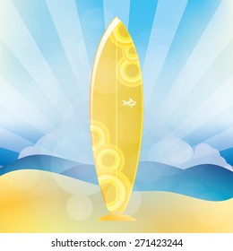 Isolated surfboard on a colored background. Vector illustration