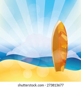 Isolated surfboard on a colored background. Vector illustration