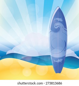 Isolated surfboard on a colored background. Vector illustration