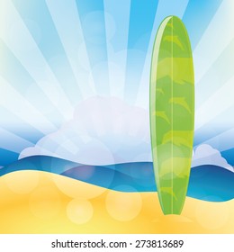 Isolated surfboard on a colored background. Vector illustration