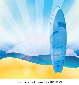 Isolated surfboard on a colored background. Vector illustration