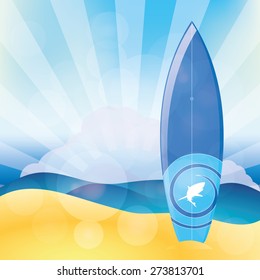 Isolated surfboard on a colored background. Vector illustration