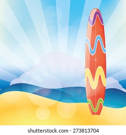 Isolated surfboard on a colored background. Vector illustration