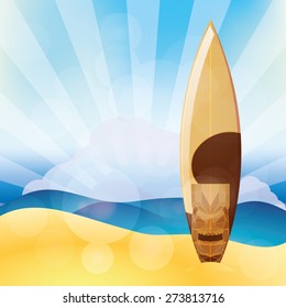 Isolated surfboard on a colored background. Vector illustration