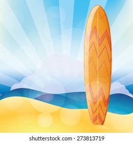 Isolated surfboard on a colored background. Vector illustration