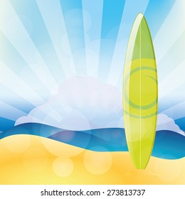 Isolated surfboard on a colored background. Vector illustration