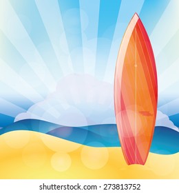 Isolated surfboard on a colored background. Vector illustration