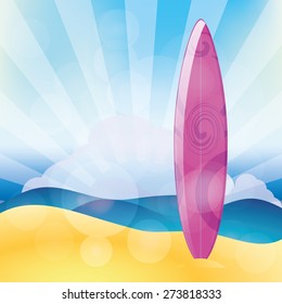 Isolated surfboard on a colored background. Vector illustration
