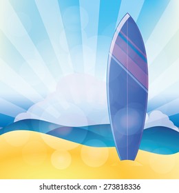 Isolated surfboard on a colored background. Vector illustration