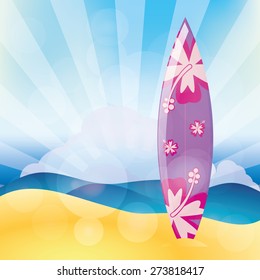 Isolated surfboard on a colored background. Vector illustration