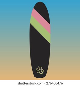 Isolated surfboard on a colored background. Vector illustration