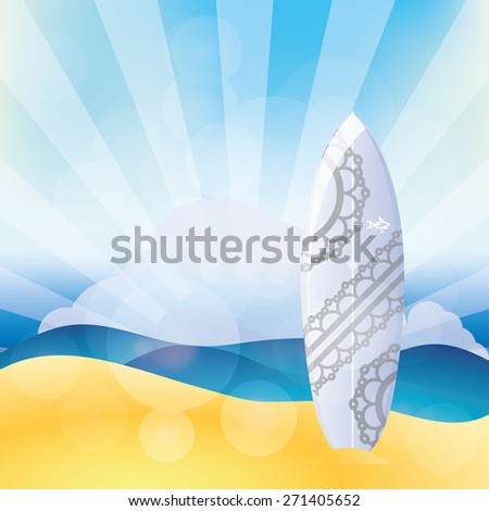 Isolated surfboard on a colored background. Vector illustration