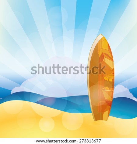 Isolated surfboard on a colored background. Vector illustration