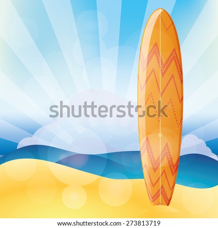 Isolated surfboard on a colored background. Vector illustration