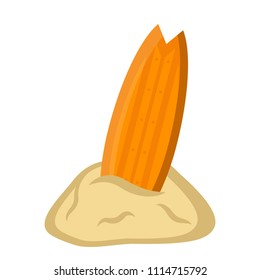 Isolated surfboard on sand icon