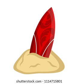 Isolated surfboard on sand icon