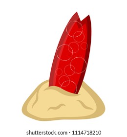 Isolated surfboard on sand icon