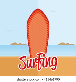Isolated surfboard with a striped texture on the beach