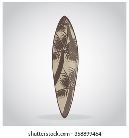 Isolated surfboard with a texture on a grey background