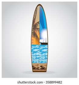 Isolated surfboard with a texture on a grey background