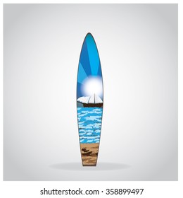 Isolated surfboard with a texture on a grey background