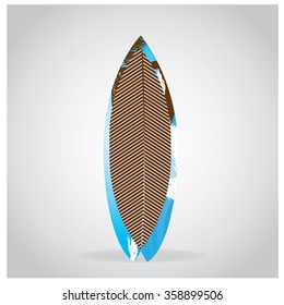 Isolated surfboard with a texture on a grey background