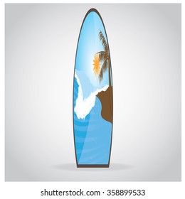 Isolated Surfboard With A Texture On A Grey Background