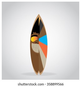 Isolated surfboard with a texture on a grey background